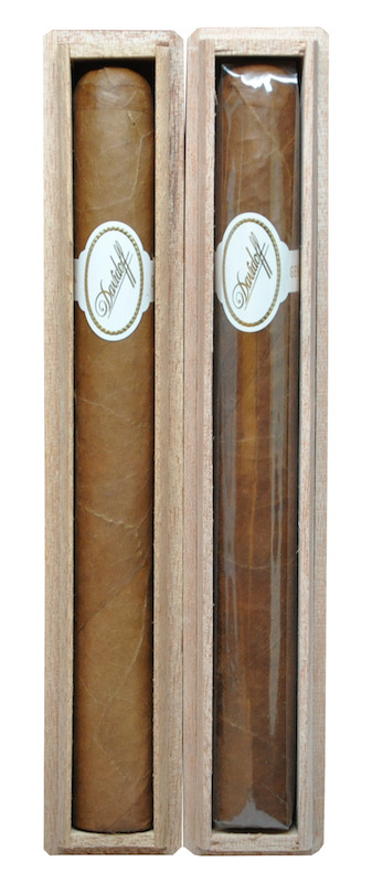 Should I remove cellophane from my cigars? Two side-by-side Davidoff cigars with and without cellophane